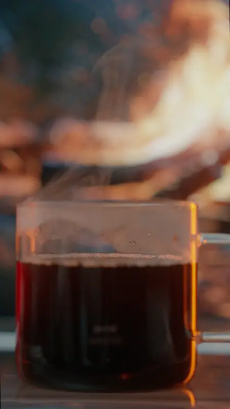 焚き火を背景にコーヒードリッパーを撮影した物撮り作例